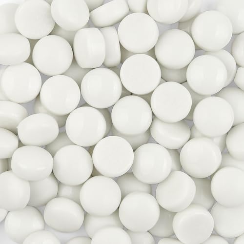 150g Glossy White Round Glass Mosaic Tiles for Crafts Bulk (5.29 Ounce)
