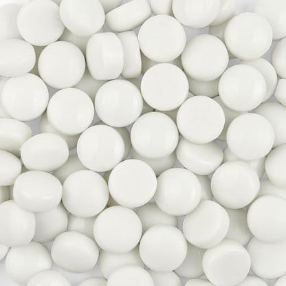 150g Glossy White Round Glass Mosaic Tiles for Crafts Bulk (5.29 Ounce)