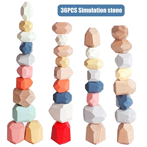 36 PCS Wooden Sorting Stacking Rocks Stones
