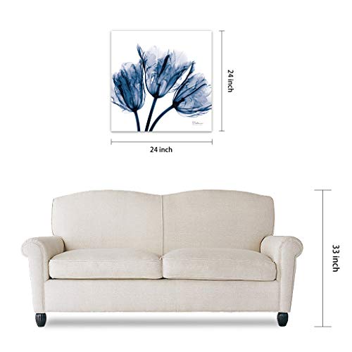 TMP-AK011A-2424 Blue Tulip X-Ray Flower Wall Art on Frameless Free Floating Tempered Glass Panel Ready to Hang, Living Room, Bedroom ＆ Office, 24" x 24" x 0.2"