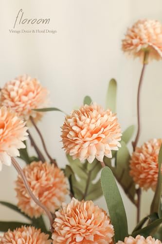 5pcs Apricot Peach Faux Silk Mums Artificial Flowers (5 Count)