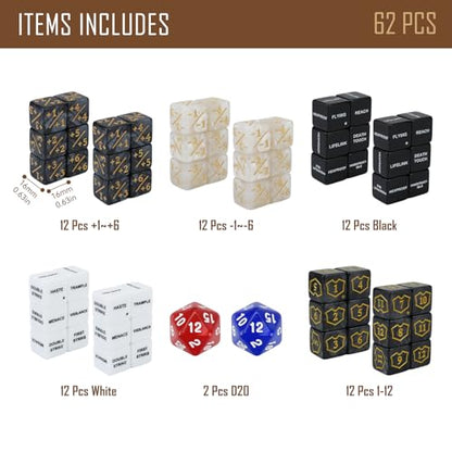 62PCS MTG Dice Counters Bulk Ability Keywords MTG Tokens Shield Life Counter Dice Set for Magic Card Accessories