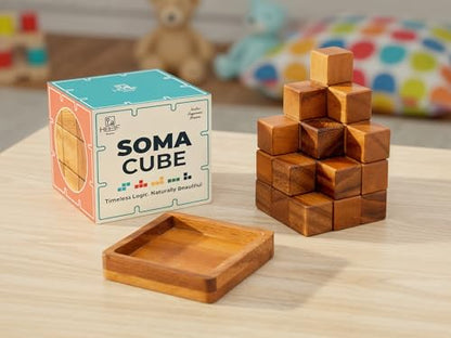 Soma Puzzle Cube Wooden Toy Brain Teaser Desk Board Games Adults Master Block Christmas Mind Magic Benders Wood Hand Cube Family Teens Classic