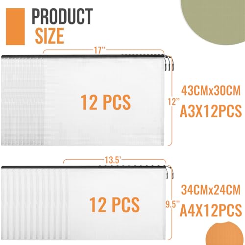 24pcs A4 Mesh Zipper Pouch File Bags