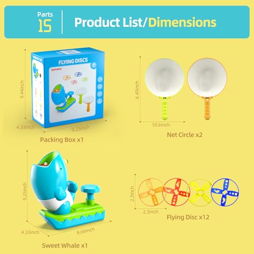 12 PCS Flying Disc Launcher Outdoor Indoor Game Toys Gifts for 3 4 5 6 7 Year Old Boys Kids (15 Count)