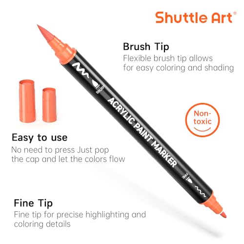 28 Colors Brush & Fine Tip Acrylic Paint Markers (28 Count)