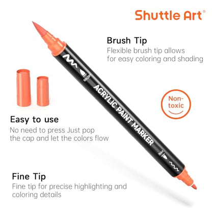 28 Colors Brush & Fine Tip Acrylic Paint Markers (28 Count)