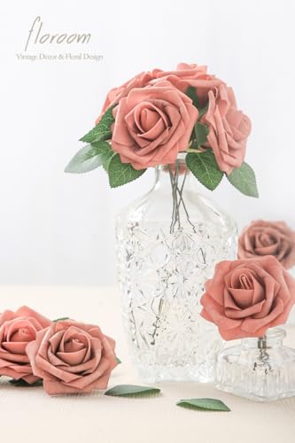 Artificial Flowers 25pcs Real Looking Dusty Pinky Cedar Foam Fake Roses with Stems for DIY Wedding Bouquets Bridal Shower Centerpieces Floral Arrangements Party Tables Home Decorations (25 Count)
