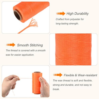 Waxed Thread 284 Yard 0.8mm 150D Flat Wax Thread Polyester Waxed String for Leather Sewing Hand Weaving Book Binding Home Decoration