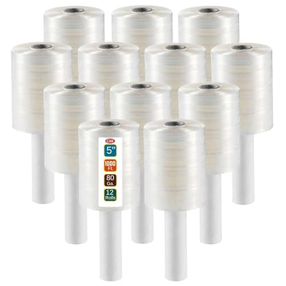 Mini Stretch Wrap 12 Pack 5 Inch 1000 Ft 80 Gauge Shrink Wrap