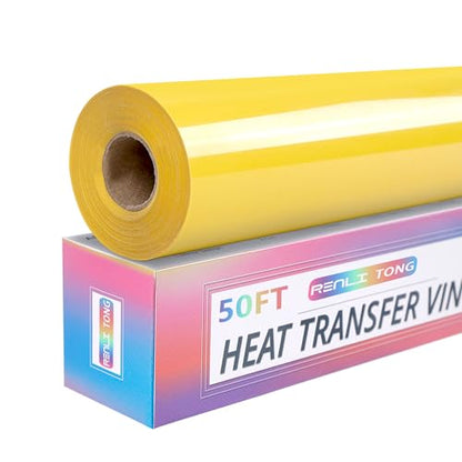 RENLITONG Yellow Iron on Vinyl 12Inch by 50ft Roll Heat Transfer Vinyl for T