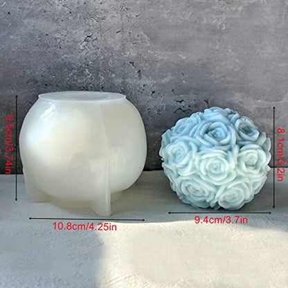 Large Rose Ball Candle Mold 3D Rose Flower Silicone Soap Mold for Fondant