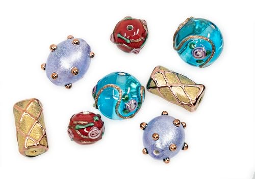 8 pcs Mix of Bohemia Lampwork Czech Glass Beads with Pearl Decorated Beads (8 Count)