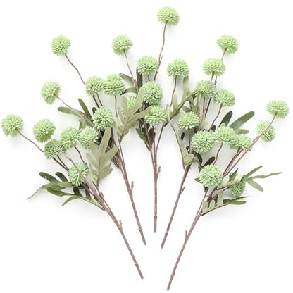 5pcs Elf Green Faux Silk Mums Artificial Flowers (5 Count)