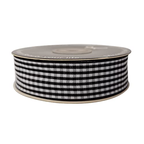 1 Inch Black and White Woven Edge Gingham Ribbon 25 Yards Each Roll 100% Polyester (75 Foot)