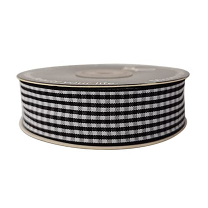 1 Inch Black and White Woven Edge Gingham Ribbon 25 Yards Each Roll 100% Polyester (75 Foot)