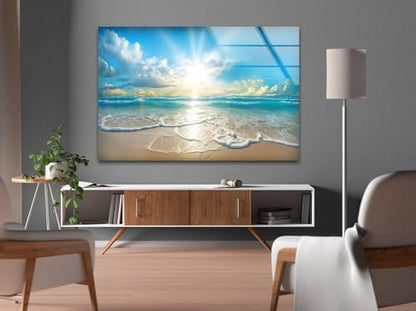 Round 31 5'' Beautiful Sunset & Ocean Glass Wall ArtTempered Glass Printing Wall Decor Large Wall Art Wall Hangings