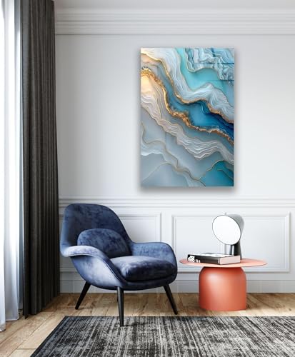 32Wx48H'' Turquoise and Blue Alcohol ink Glass Wall Art Tempered Glass Printing Wall Decor Large Wall Art Wall Hangings