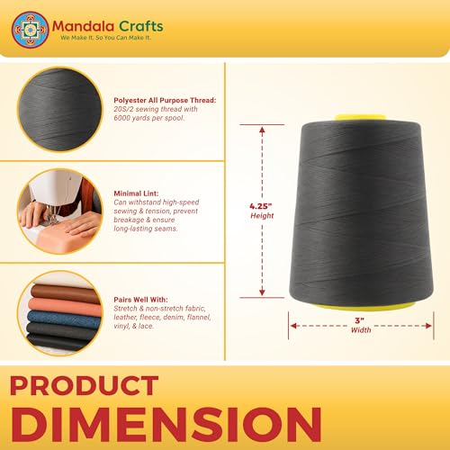 20S 2 Charcoal Gray Polyester 4 Pack of Serger Threads Cones
