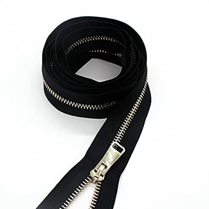 5 Metal Zippers Roll Bulk 2 Yards Black Zipper by The Yards with 10 pcs Sliders Light Gold Teeth Zipper for Sewing Bag Craft Backpack