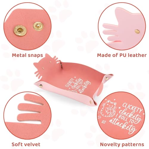 Cat Dice Tray Pinkk for Rolling Funny Folding Leather Dice Tray Portable Travelling Dice Storage Accessories Decorative Desk Organizer for RPG