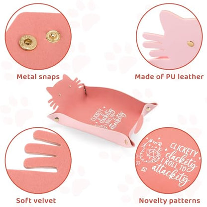 Cat Dice Tray Pinkk for Rolling Funny Folding Leather Dice Tray Portable Travelling Dice Storage Accessories Decorative Desk Organizer for RPG