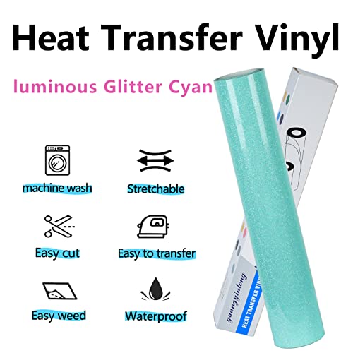 Heat Transfer Vinyl Glow Cyan Glitter HTV Rolls