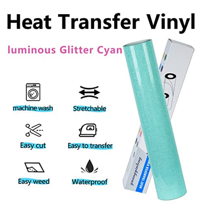 Heat Transfer Vinyl Glow Cyan Glitter HTV Rolls