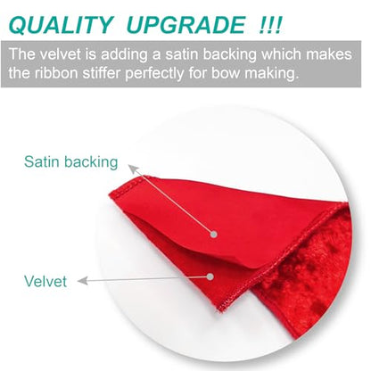 Red Velvet Ribbon 2.5 Inch x 10 Yards for Christmas Tree Topper Home Decoration Wreath Gift Wrapping DIY Craft (30 Foot)