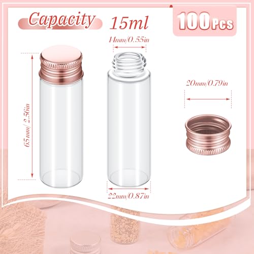 100 Pcs Small Clear Vials Spice Mini Jars with Lids Mini Glass Bottles with Screw Aluminum Metal Caps Tiny Jars Sample Containers for Powder Cream Cosmetic Jewelry Wedding (100 Count)