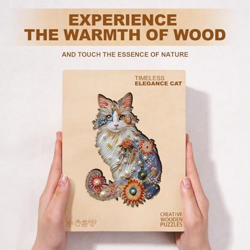 Pearl Flower Cat Puzzles Adults Gifts for Women Men Wooden 160 Pieces 13.4 x 9.2in