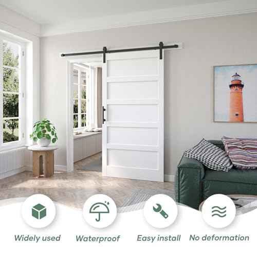 42x84 inch White Barn Door with 7FT Sliding Door Hardware Kit Included & Handle