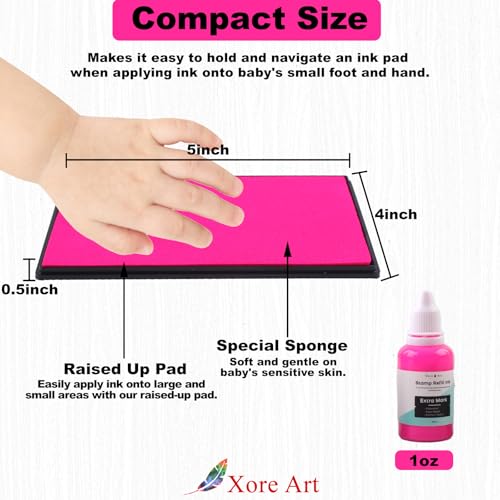 5"x4'' Large Ink Pad Washable Stamp Ink Pad for Baby Footprint Handprint with 30ml Premium Refill Ink