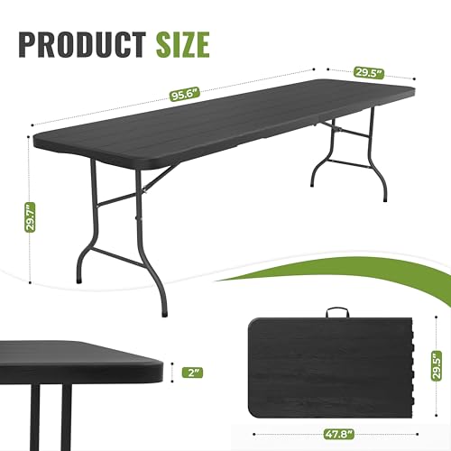 8Ft Plastic Folding Table Large Long Portable Picnic Banquet Black