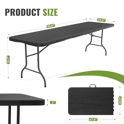 8Ft Plastic Folding Table Large Long Portable Picnic Banquet Black