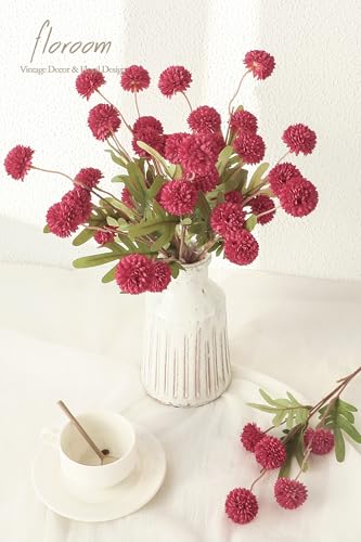 5pcs Dark Pink Faux Silk Mums Artificial Flowers (25 Count)