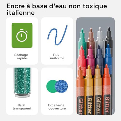 12 Glitter Paint Pens for Glass Marking (12 Count)