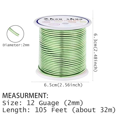 12 Gauge(2mm) Aluminum Wire 35 Yards Anodized Metal Wire for Bonsai Armature Crafting Sculpting Jewelry Craft Making Beading Floral (Light Green, 12 Gauge) (105 Foot)