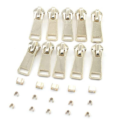 5 Metal Zippers Roll Bulk 2 Yards Black Zipper by The Yards with 10 pcs Sliders Light Gold Teeth Zipper for Sewing Bag Craft Backpack