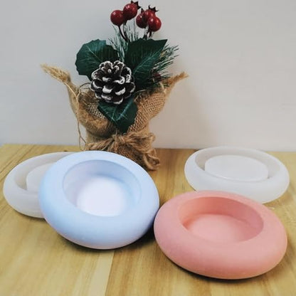 2PCS Round Candle Holder Resin Mold Silicone Tealight Votive Candle Holder Molds Concrete Cement Epoxy Silicone Molds for Making Jewelry Holder Trinket Dish Tray for Party Wedding Home Decor