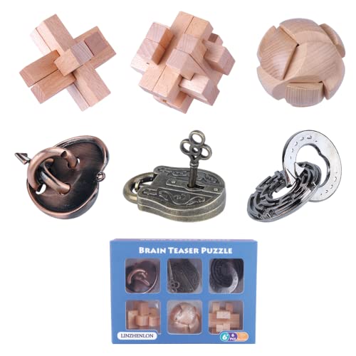 Brain Teaser Puzzle for Adults Puzzles Metal Hole Lock Adult Educational Toy Jigsaw IQ Puzzle（6 Pack） (6 Count)