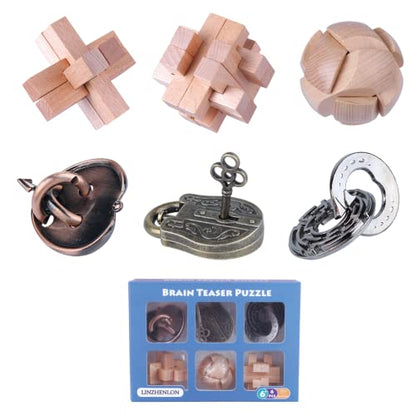 Brain Teaser Puzzle for Adults Puzzles Metal Hole Lock Adult Educational Toy Jigsaw IQ Puzzle（6 Pack） (6 Count)