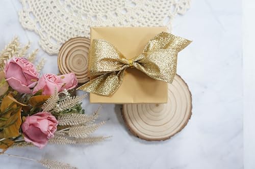 Glitter Wired Ribbon 1.5" x 10 Yards Light Gold for Christmas Home Decor Bow Gift Wrapping DIY Crafts Wreath (30 Foot)