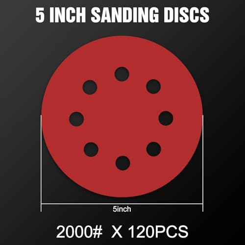 120 Pcs 5 inch Sanding Discs 2000 Grit 8 Hole Hook and Loop Round Sandpaper for Random Orbital Sander (120 Count)