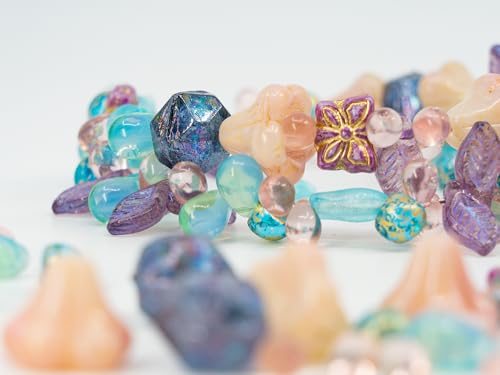 1.4oz (40g) Limited Mix of Czech Glass Beads, Hand Made Set Kit, Pink Bell Beads Purple English Cut