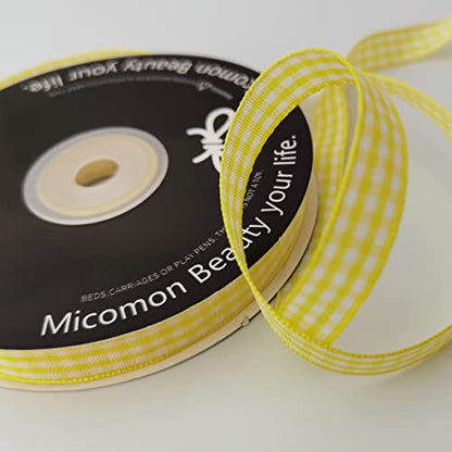 Yellow and White Gingham Plaid Checked Ribbon 25 Yards Per Roll Checkerd Craft 100% Polyester