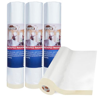 Pre Taped Masking Film Extra Thick Plastic Cover 102" x 90' (4 Count)