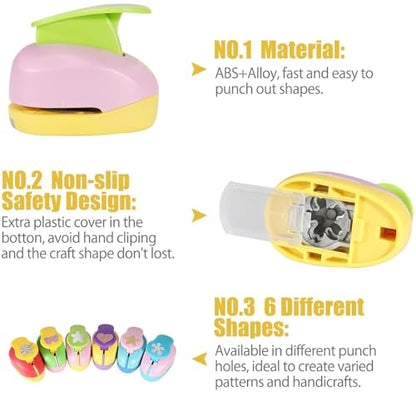 6 Pcs Colorful Craft Hole Punch with 10 Glitter Cardstock Papers (6 Count)