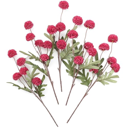 5pcs Dark Pink Faux Silk Mums Artificial Flowers (25 Count)