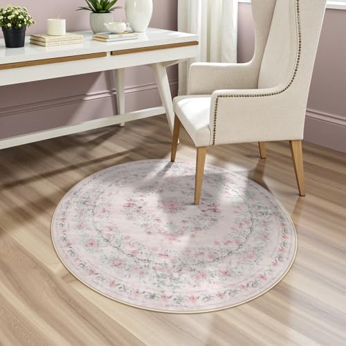 Bow Print Washable 4ft Round Rug (12.54 Sq Ft)